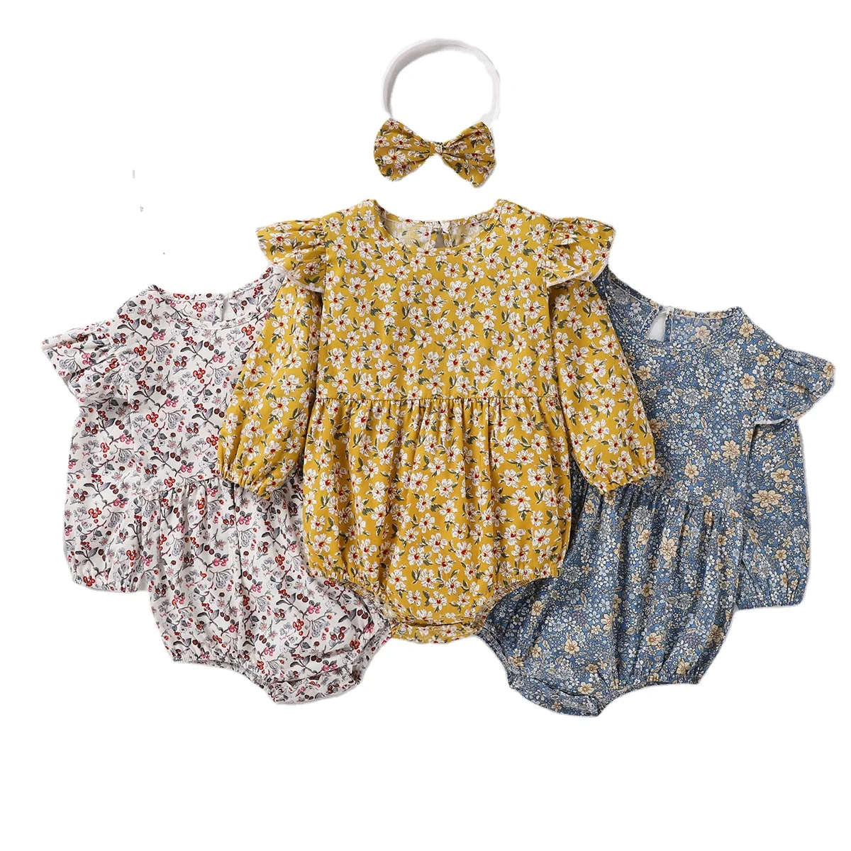 

2021 new spring autumn children's fashion clothing long-sleeved romper baby girls' floral romper