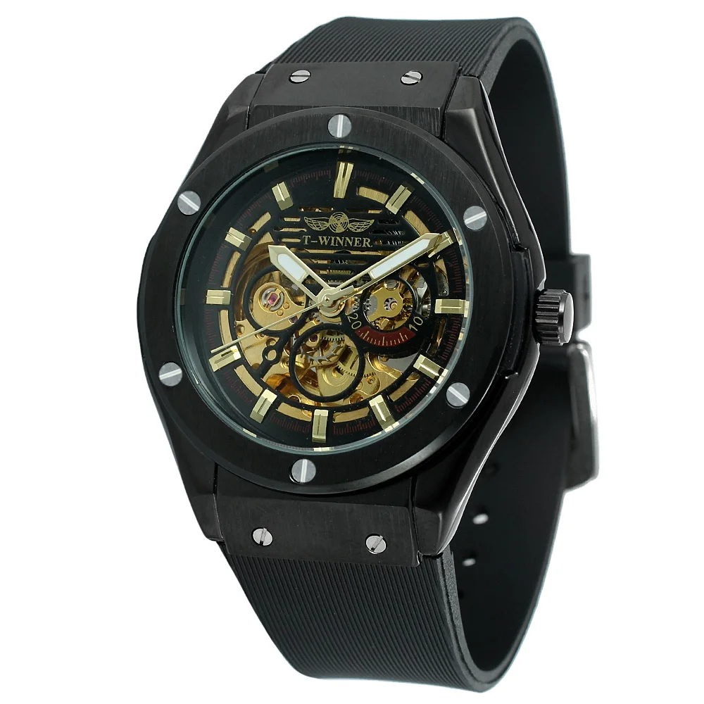 

WINNER Luxury Brand Watches Mens Mechanical Watches Rubber Watch Band Male Automatic Skeleton Luminous Sport Wristwatch