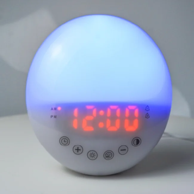 

Spot sale sunrise analog alarm clock 7-color child wake-up clock USB charging Led Flashing Alert Lights Alarm Clock, White