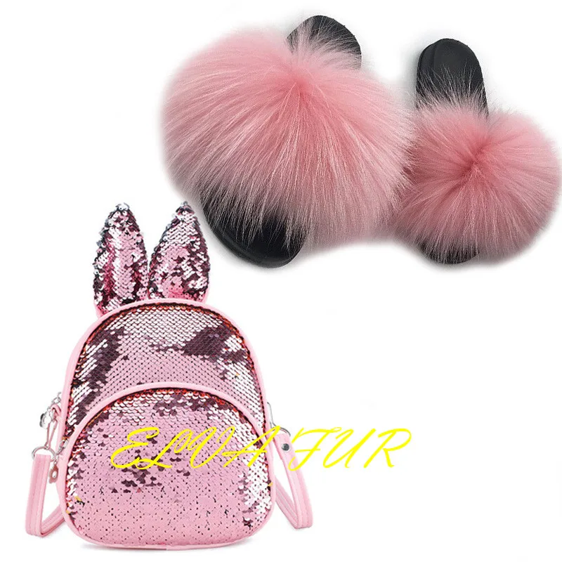 

2020 ELVA FUR Hot sales Wholesale Multicolor Real Winter Sandal Fur Lined Slides Fox Fur Slippers