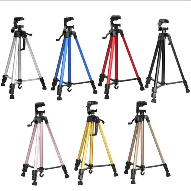 

3366 professional portable aluminum alloy tripod camera mobile phone tripod + portable bag outdoor photography live broadcast, Gold blue, silver, black red