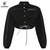 2019 New Fashion Autumn Streetwear Patchwork Safe Reflective Strap Turn-down Collar Crop Tops Women Full Sleeve Bomber Jackets