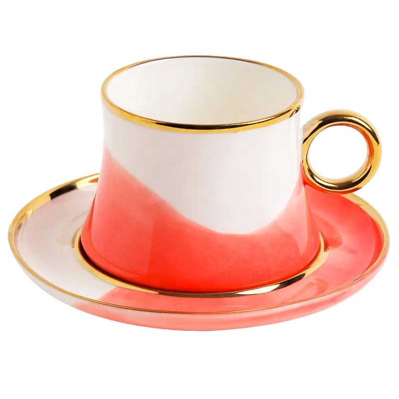 

Hot Sale Nordic Simple Creative Double Color Candy Kitchen Accessories Ceramic Coffee & Tea Cups Set With Spoon, Double colors