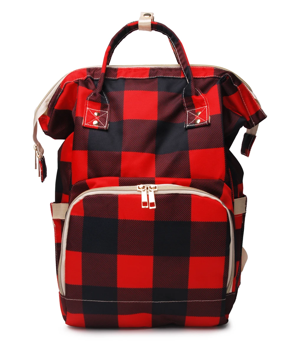 

Wholesale Canvas Red Buafflo Plaid Mummy Diaper Bag Baby Care Waterproof Canvas Backpack DOM112-1276