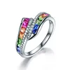18K gold plated sweet and temperament colorful blue and red crystal ring for women
