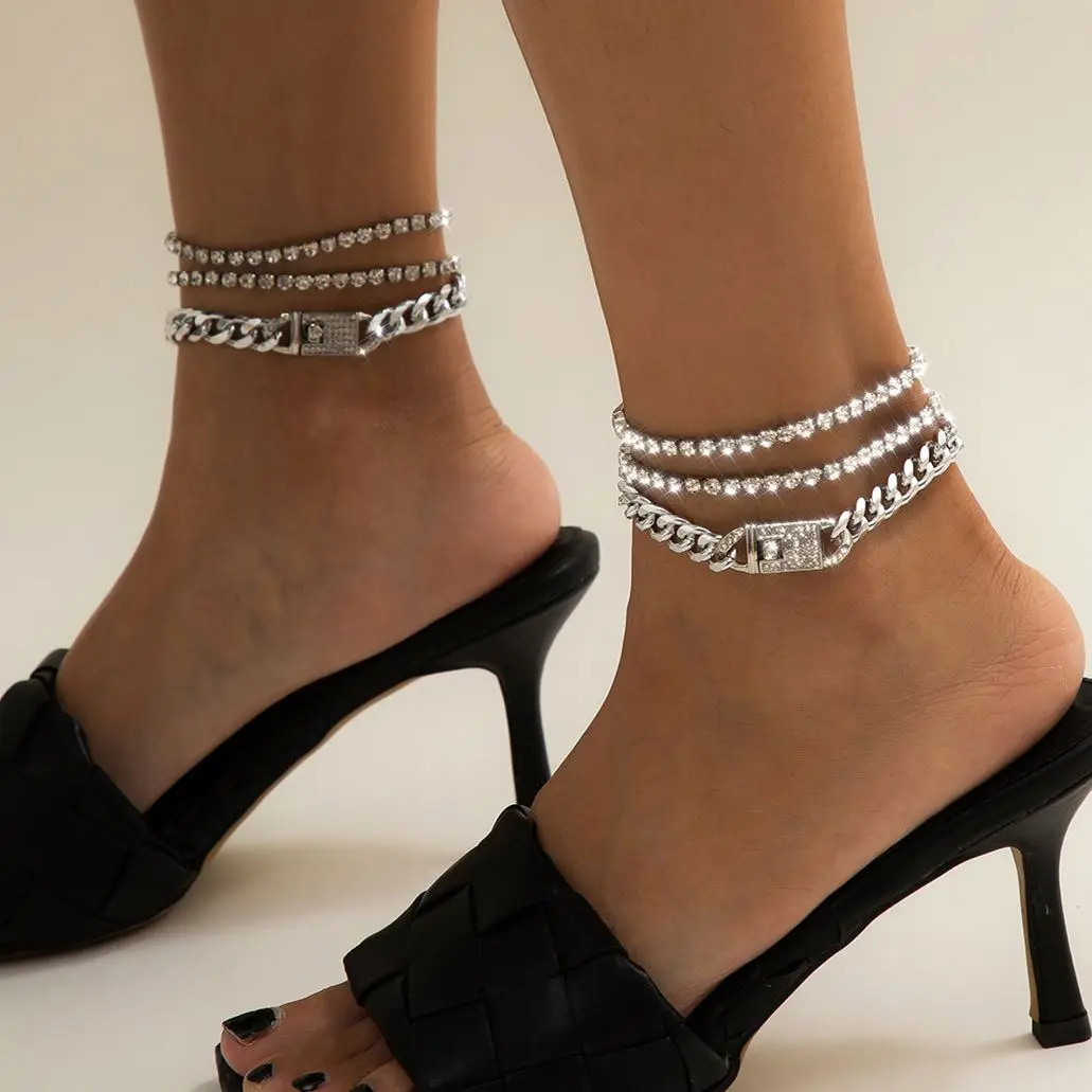 

Professional 925 Sterling Silver Rhinestone Anklet 14k gold fill sandal anklet, Silver/gold
