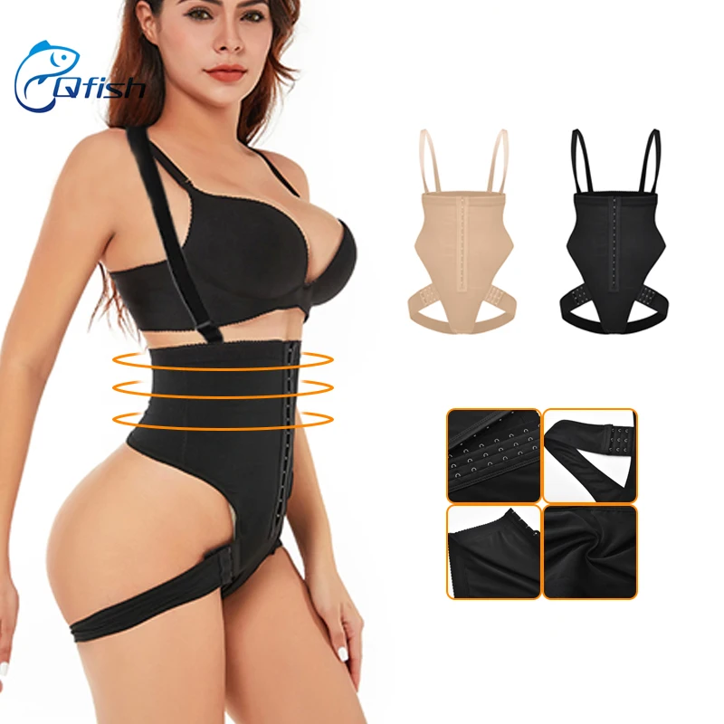 

Factory Wholesale Women Waist Trainer High Waist Tummy Control Thong With 2 Side Straps Butt Lifter Shaper, Black nude