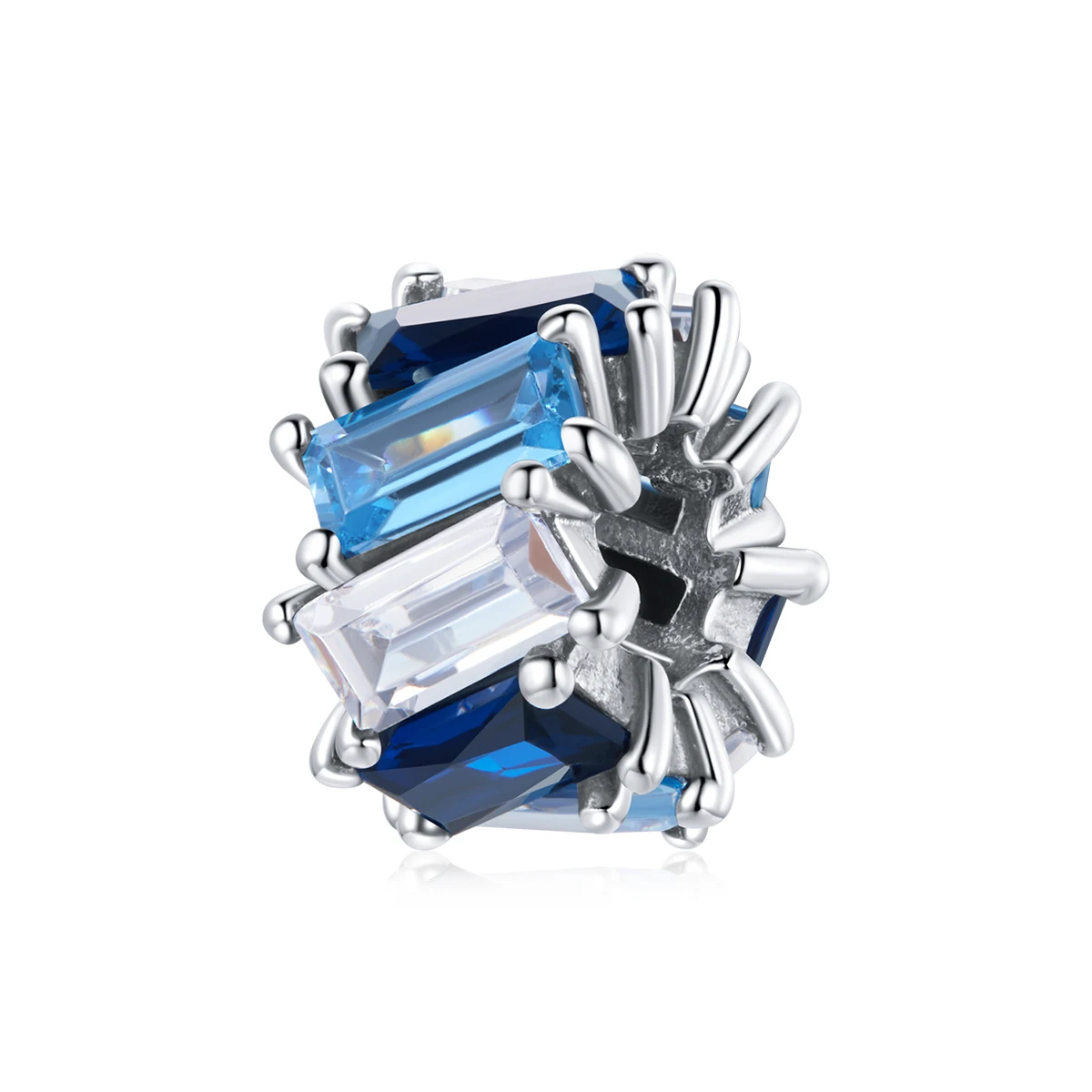 

BAMOER Trendy S925 Solid Silver Blue Geometric Zircon Beads For Bracelet Necklace Personality all-match DIY 925 Sterling Silver