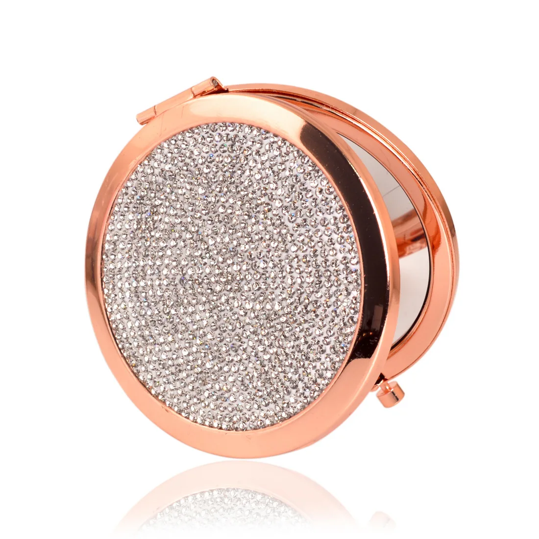 

Cheap price acrylic folding metal frame round daul sided bling diamond cosmetic mirror for girls