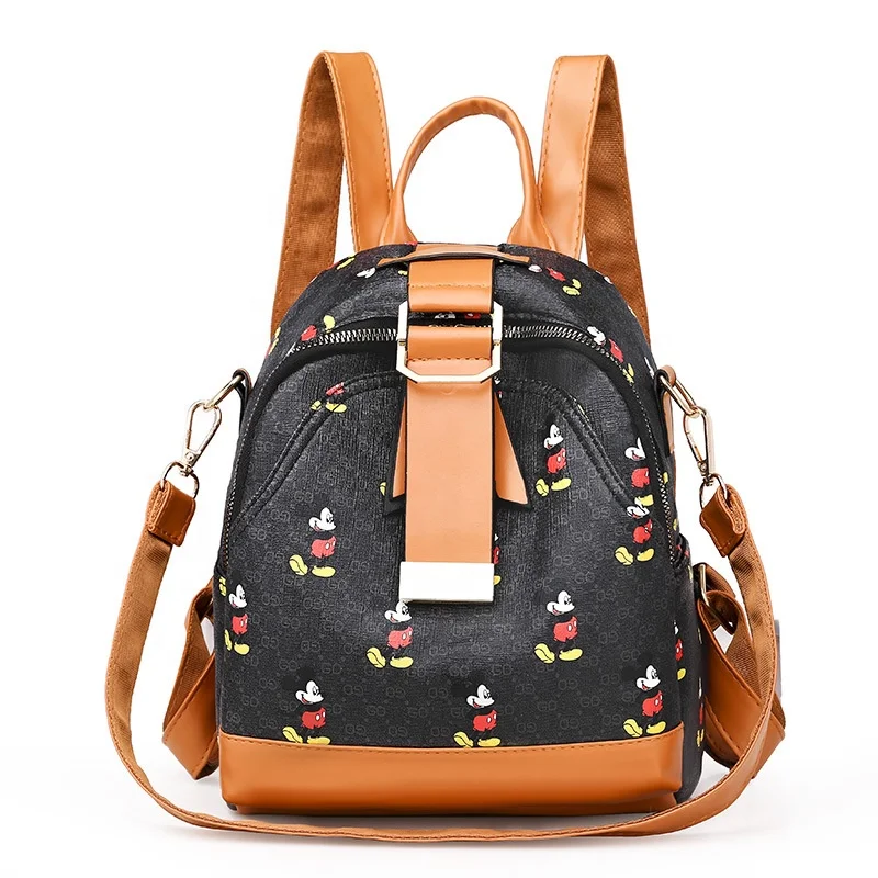 

Fashionable 3 colors PU material printed mouse European and American retro travel backpack