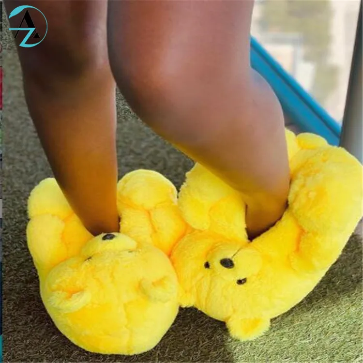 

High Quality Women House Teddy Bear Slippers Ladies Fluffy Sandals Cute Kid Size Teddy Bear Slippers, Picture