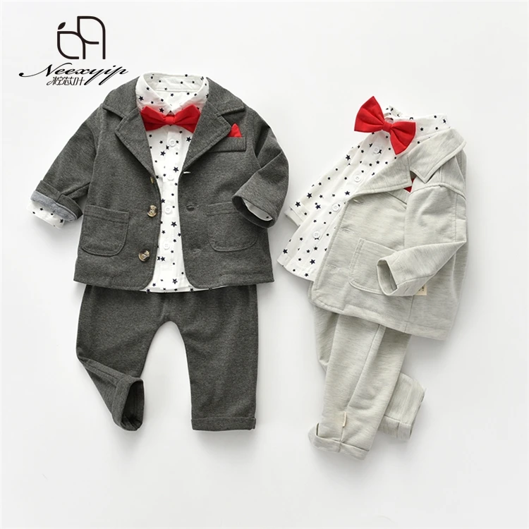 

wholesale new arrival 4 PCS ENGLAND STYLE Breathable boys clothing sets outfit birthday, Light gray/dark gray