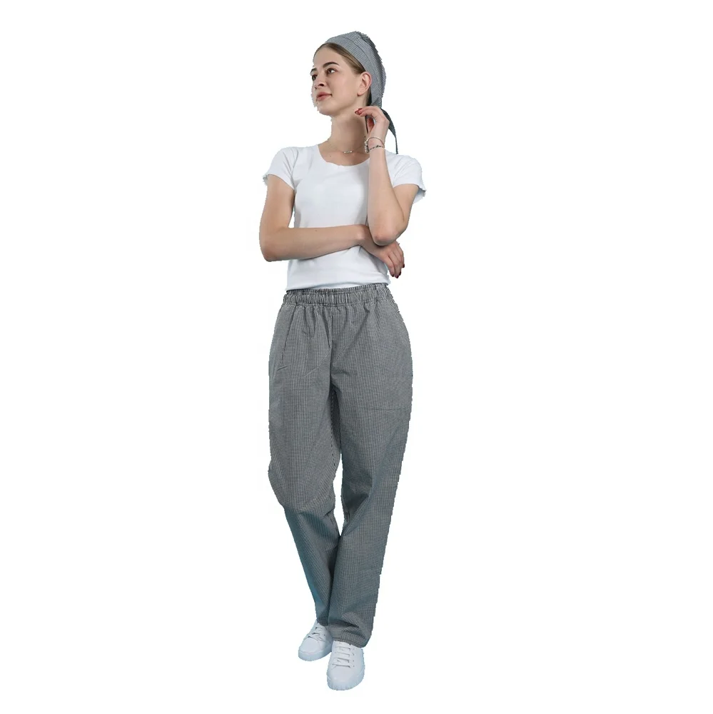 

Best Selling Comfortable Chef/staff Uniform Pants with Pockets Color Stripes Patterns Pants, White