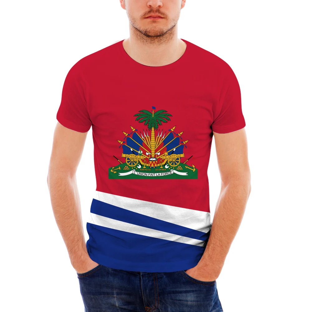 

Haiti Flag Logo Print Wholesale Multi-picture Customize Patten Men Shirt Custom Printing O-neck Soft Polyester T-shirt For Men
