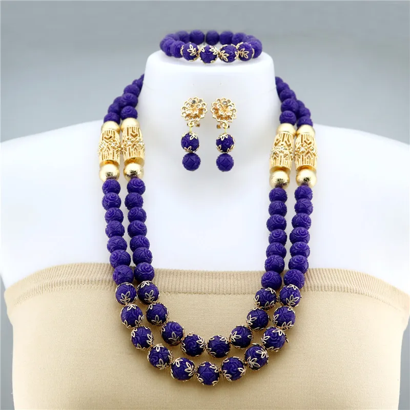 

Fashion Nigerian Wedding beads Jewelry Set natural Coral Beads Necklace Set Bracelet Earrings African beads Jewelry Set, As picture