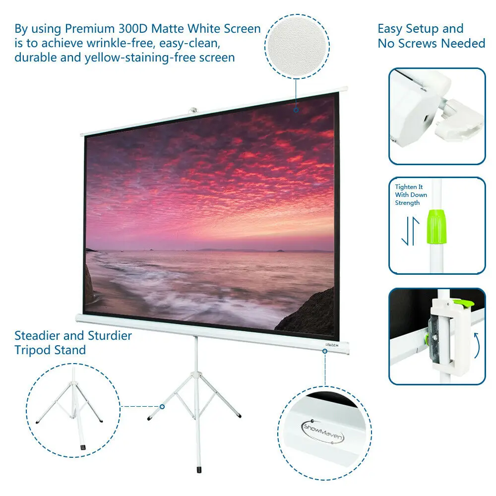 Telon Projection Screen 120inch Portable Tripod Projector Screen Indoor Advertising Projection Screen with Stand