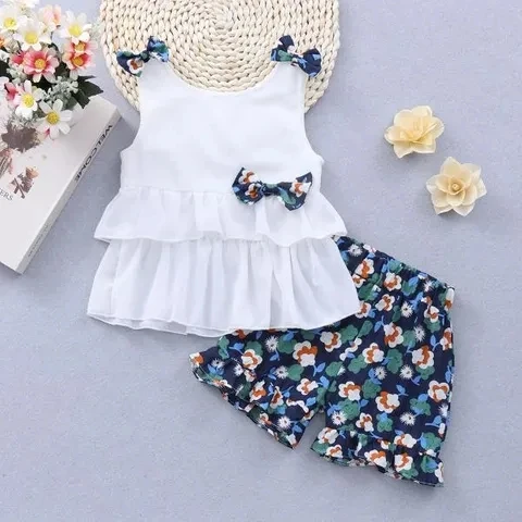 

Kid Clothes Lovely Suit Hat Baby Clothes Little Girl 2021 New Fashion Summer Floral Bow Girl Clothes Baby Girl Sets