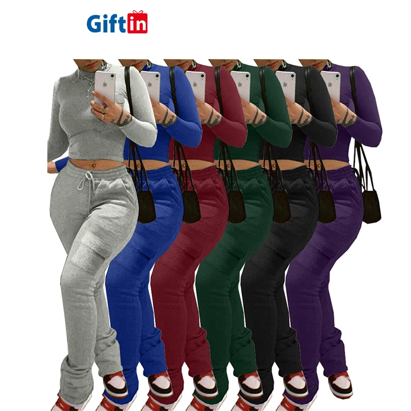 

Women Knit Sweat Stacked Flare Leg Pant Ruched Pajama Highwaist Colorful Pleated Trouser Plus Stacked Pants