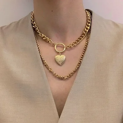 

2021 New Hip hop punk creative Pendant Necklace women's exaggerated simple thick chain short double necklaces choker, Picture shows