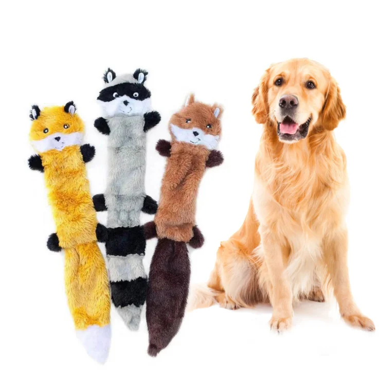 

Factory Hot Sale Plush Dog Toy Fox Squirrel Raccoon Bear Dog Chew Toy No Stuffing Squeaky Animal Pet Toys, Colorful