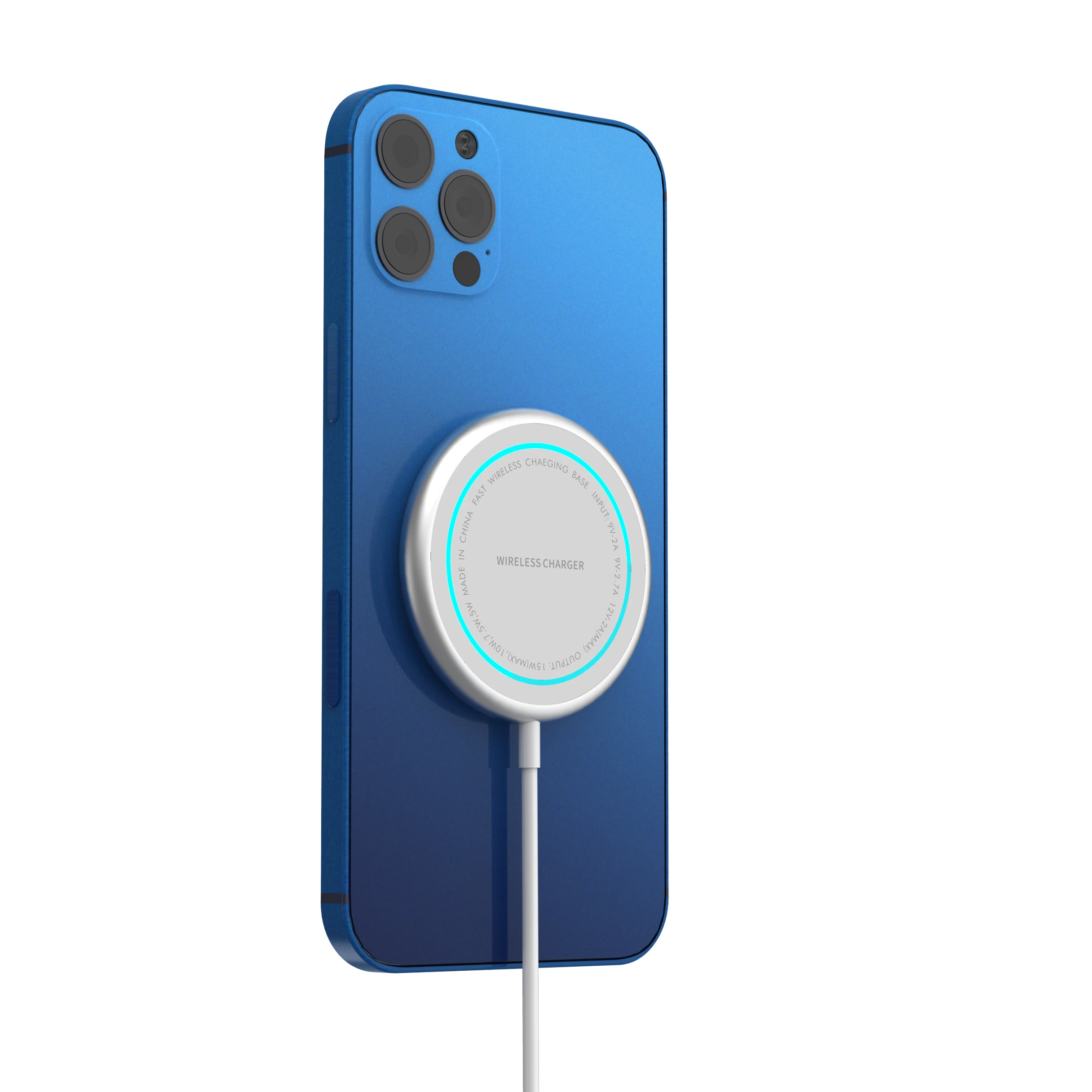 

2021 New Arrival Wholesale Qi Magnet 15W Fast Magnetic Wireless Charger for iPhone 12 Pro, White, blue