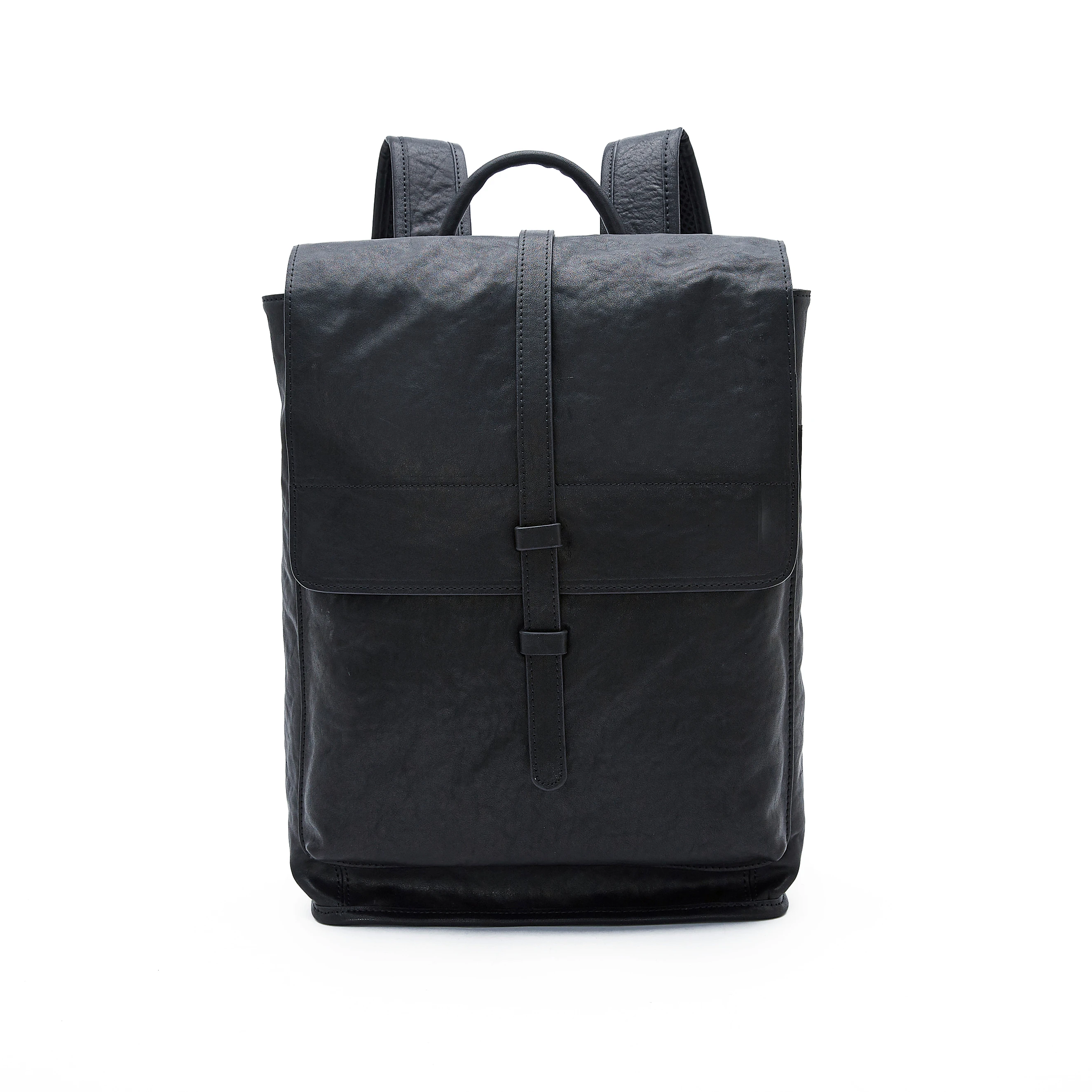 

retro natural cowhide men business bags school simple modern urban backpack, Black