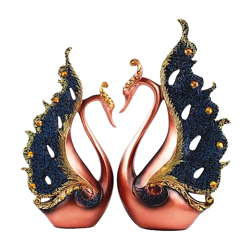 

European Elegant Couple Swan Figurines Resin Crafts Home Decoration Swan Miniature Wine Cabinet Display Furnishing Wedding Gifts