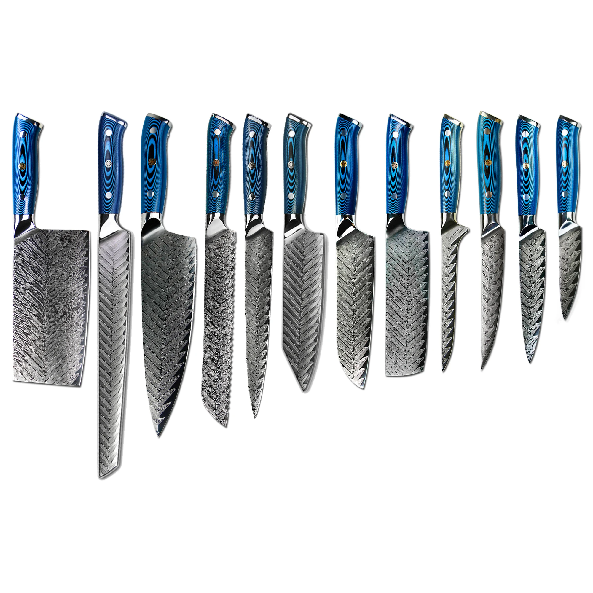 

new arrival Amber ladder pattern damascus knife set