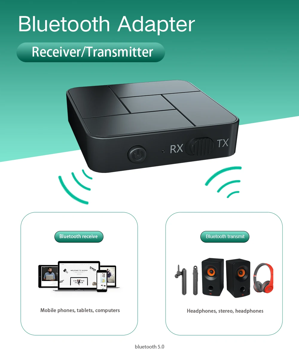 KN326 BT 5.0 Receiver Transmitter 3.5mm AUX Jack RCA USB Dongle Wireless Audio Adapters Handsfree Call Microphone For Car TV - ANKUX.COM