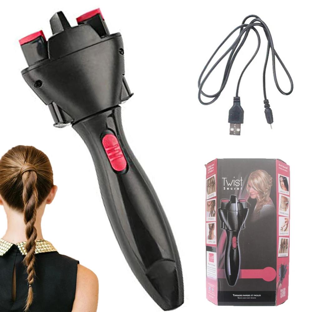 

Gift Automatic Hair Twister Braider USB Electric Hair Braiding Machine Magic Twister Roller Styler Bun Maker Hair Twist Tool, Black
