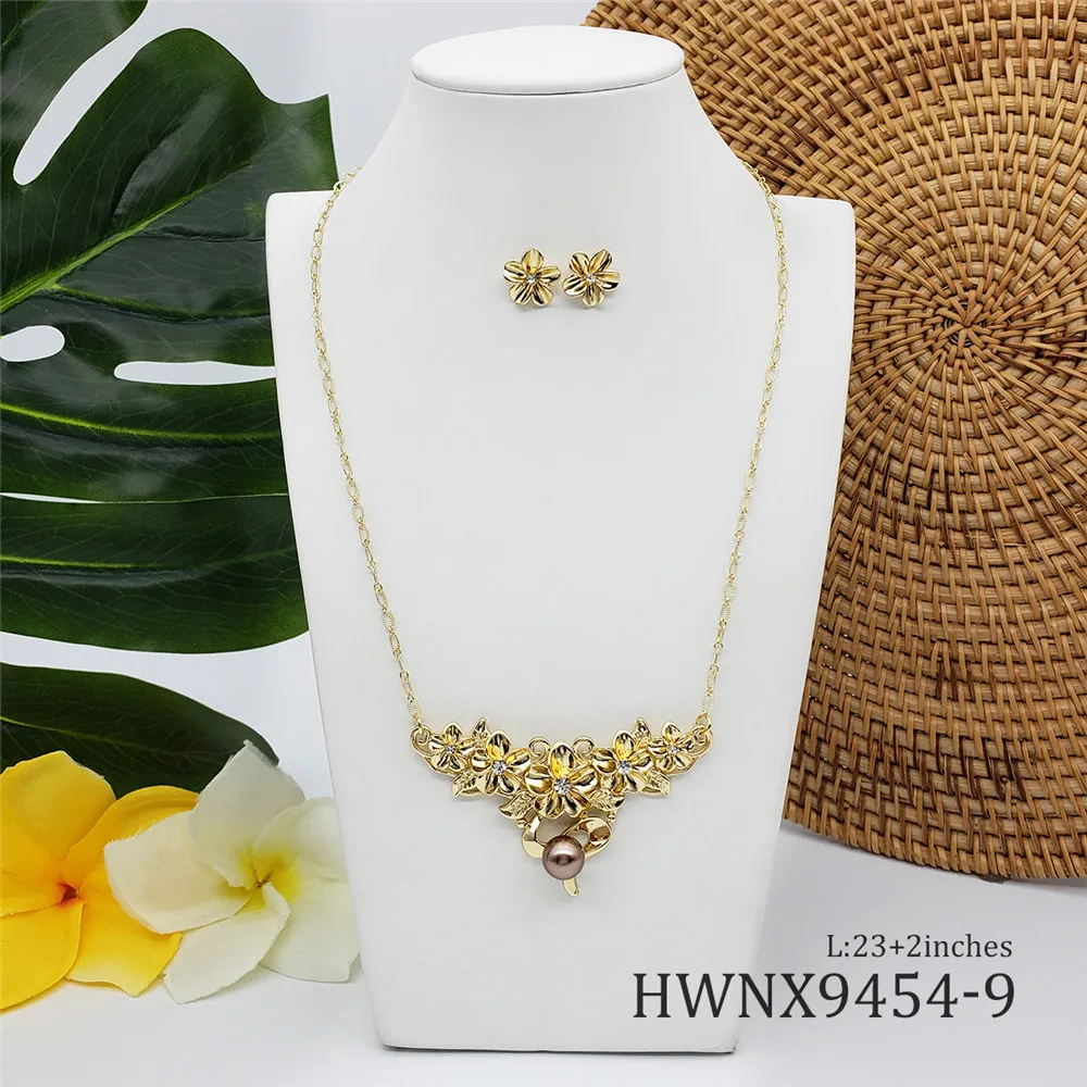 

Hawaiian Jewelry Wholesale Big Chunky Hawaii Gold Plated Pearl Necklace Set Jewelry