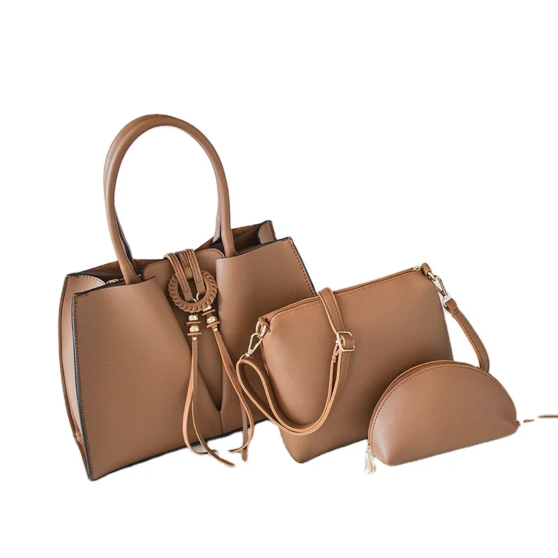 

New Europeanstyle Female Lady Handbag Simple Pure Color Bohemia Bucket Shoulder Mother Set Bags Three-piece, Customizable
