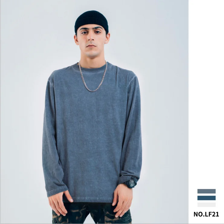 

Wholesale Blank Shirt Acid Wash Long Sleeve T-shirt For Men, 3 colors