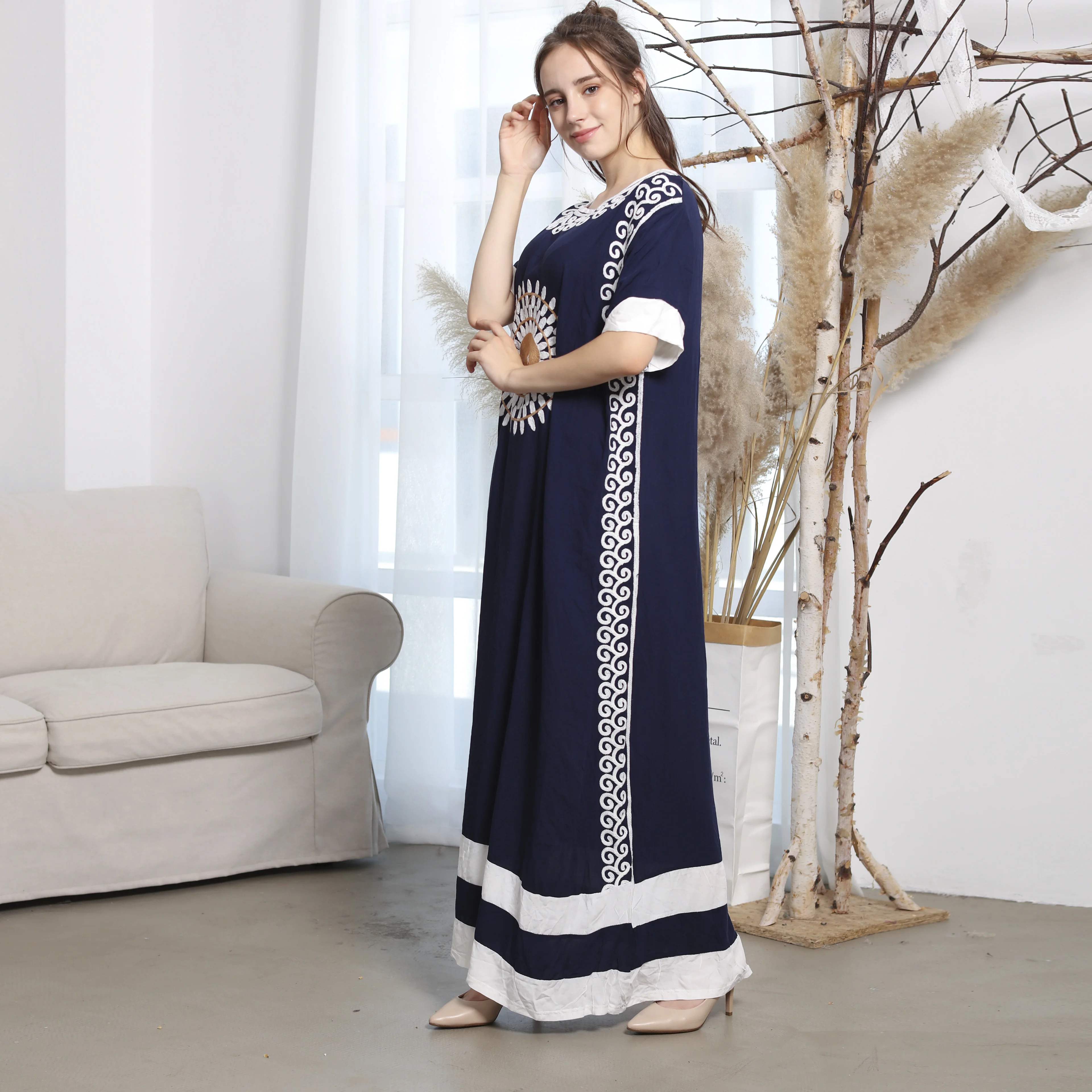 
Nighties for Women Ladies Muslim Clothing Abaya Kaftan Rayon Woven Evening Dress African Dresses Women Pajamas 