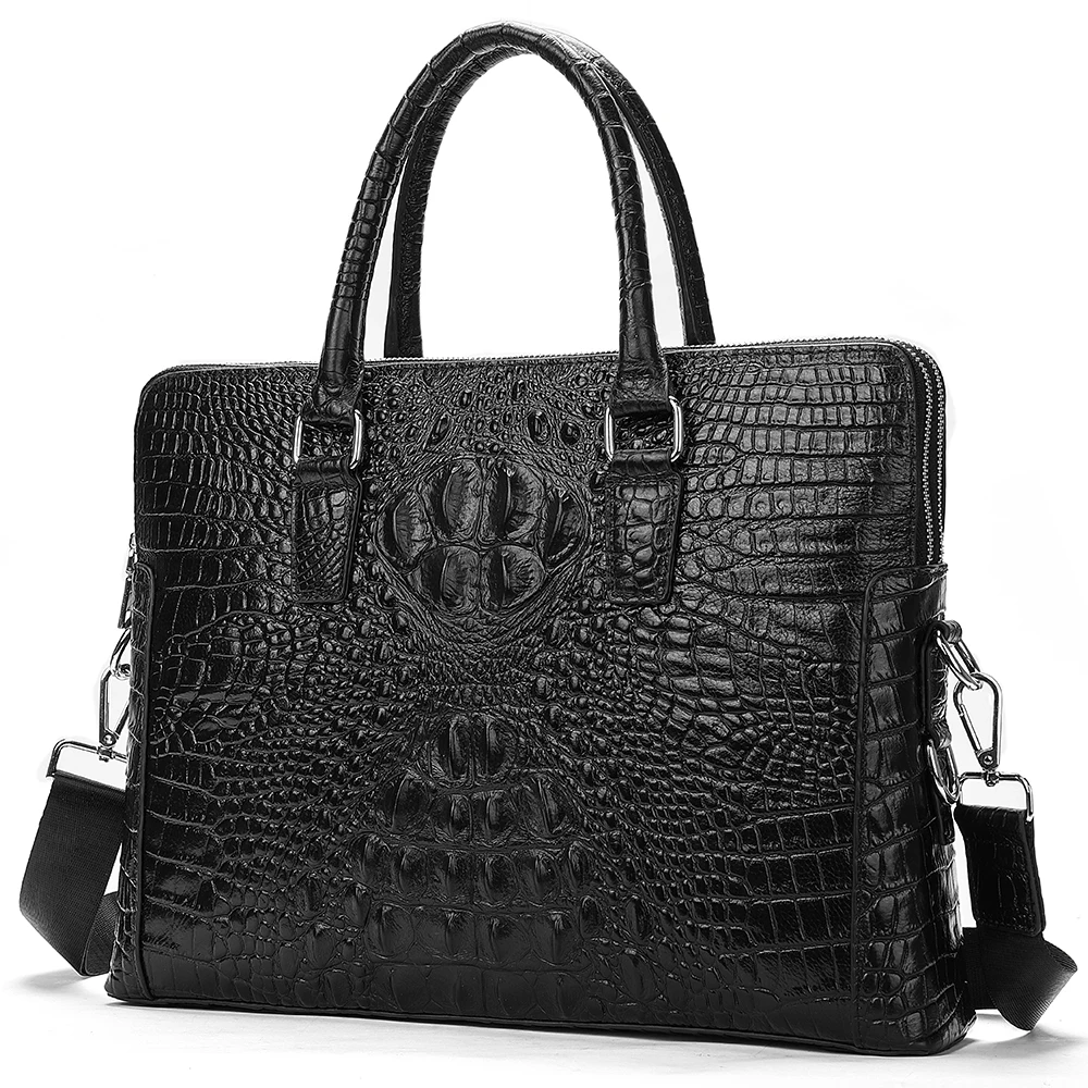 

Amazon hot Crocodile pattern cowhide birefcase business black laptop bag computer waterproof bike leather official laptop bag
