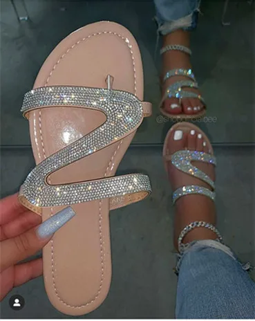 

2021 New summer women's Z-shaped diamond slippers European and American sandals flat shoes, Picture