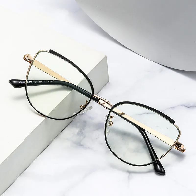 

2023 jiuling eyewear metal anti blue light glasses frames eyeglasses cat eye optical glasses frame for women