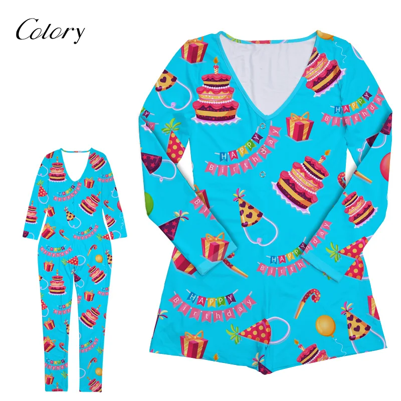 

Colory Short Denim Football Pattern Long Sleeve Romper, Picture shows