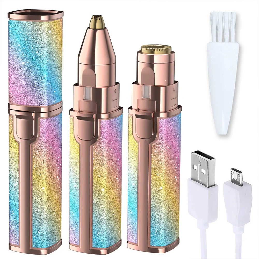 

USB Rechargeable 2 IN 1 Hair Remover Painless Tool Face Lips Nose Facial Eyebrow Trimmer Razor For Men Women, Rainbow