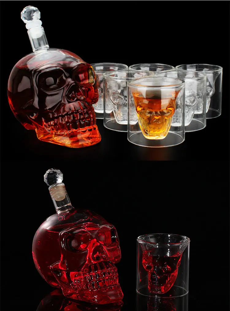 Wholesale Fancy Skull Borosilicate Glass Whiskey Decanter