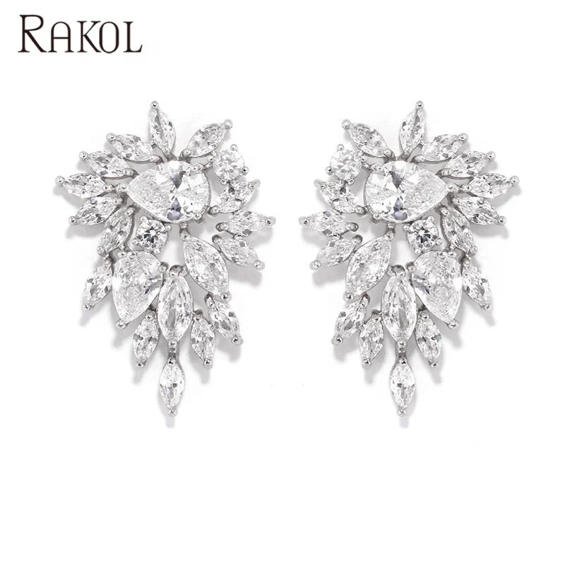 

RAKOL E2481 Luxury cubic zirconia earrings Hypoallergenic gold stud earrings crystal jewelry, Picture shows