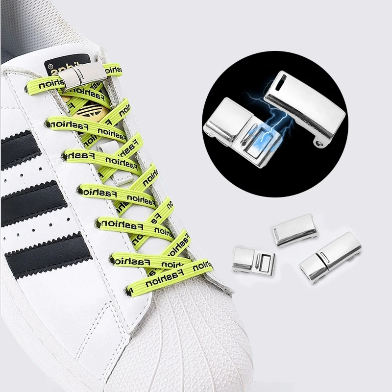

Flat Letter Printing Easy Installation Lazy Shoelace Fast On And Off No Tie Shoe Laces Elastic Metal Lock Magnetic Shoelaces, 24 colors