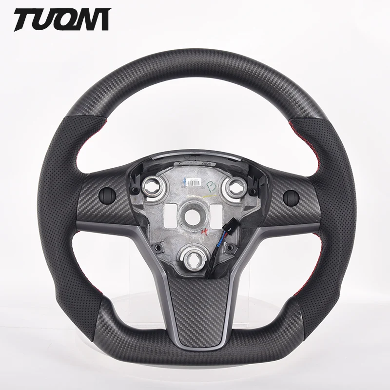 

2022 New Car Steering Wheel Carbon Fiber Perforated Leather for Tesla Model S 3 X Y Yoke