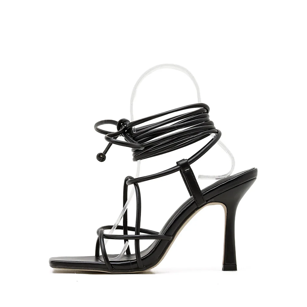 

Sexy Clear High Heel Ankle Wraps Sandals Fancy Ladies Lace Up Cross Ankle