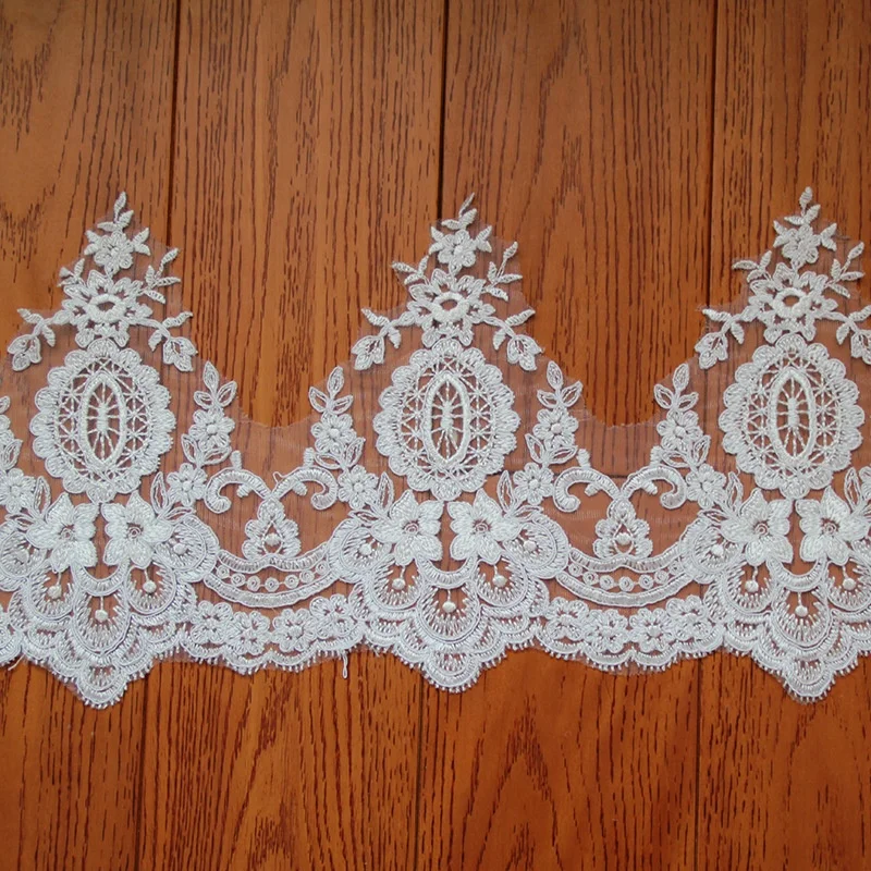 

Ornate ivory flower border lace trim embroidery wedding, Accept customized color