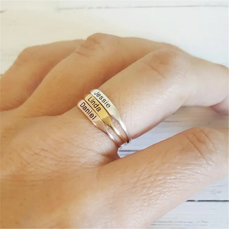 

Valentines Day Minimalist Handmade Engraved Stacking Stainless Steel Ring Custom Gold Letter Personalized Initial Name Rings