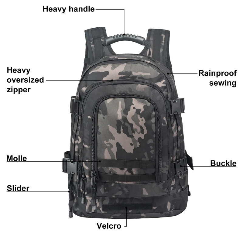 

2021 New Multi Functional Waterproof Military Backpack Black Multicamo, Black-multicam