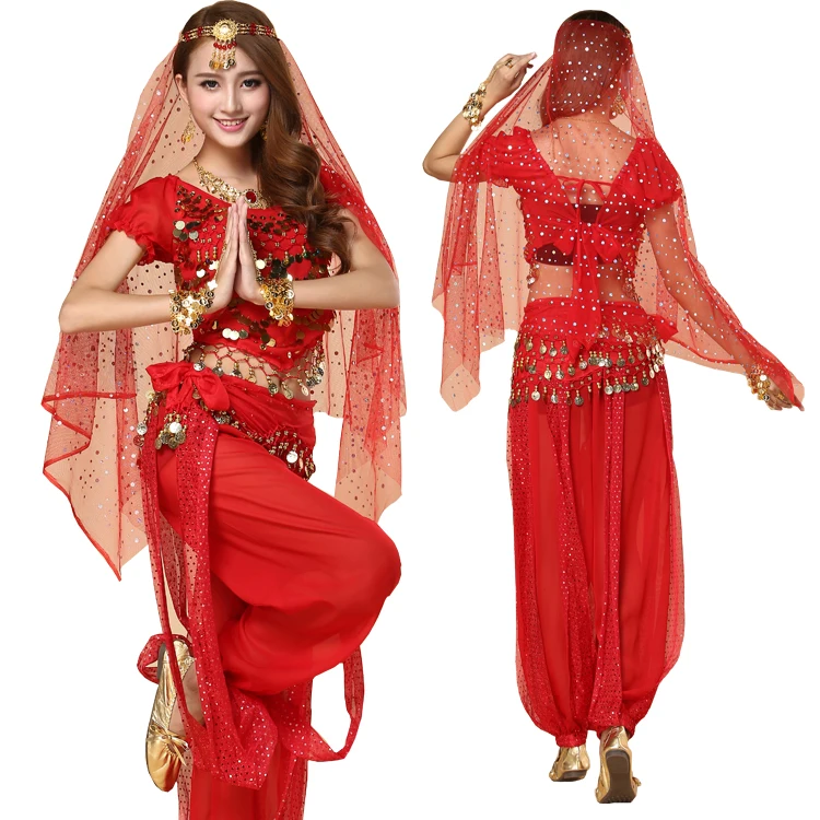 

Wholesales Dance costumes Indian Suit Bollywood Performance Professional Arabic Belly Dance Costumes Sets, Red, rose red, blue, black,yellow,sky blue,purple