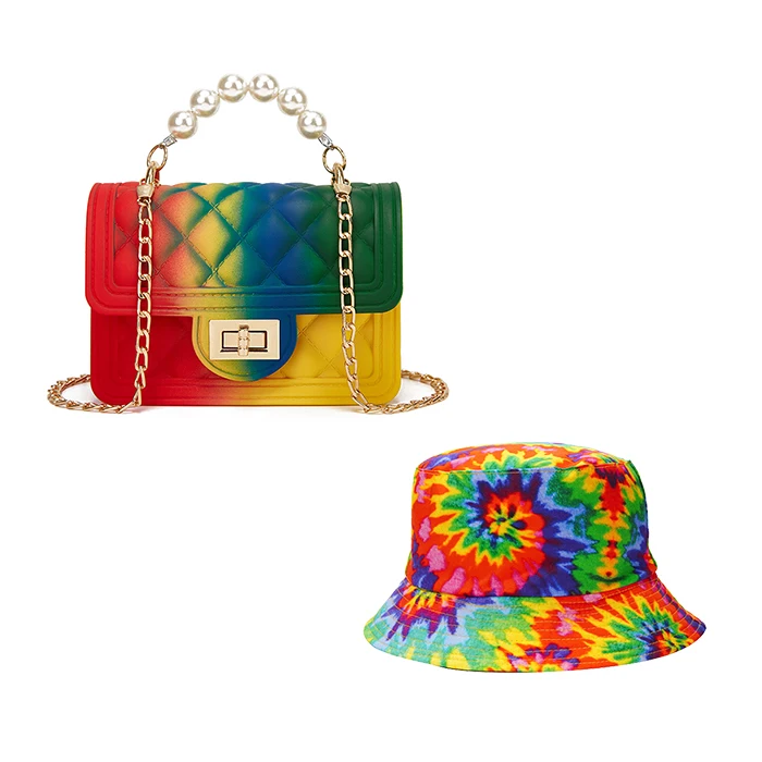 

2021 Mini Pearl Purses Bag Pearl Women Hand Bag Jelly Tie-dye Hat And Purse Sets Handbags For Women Bucket Hat And Purse Set