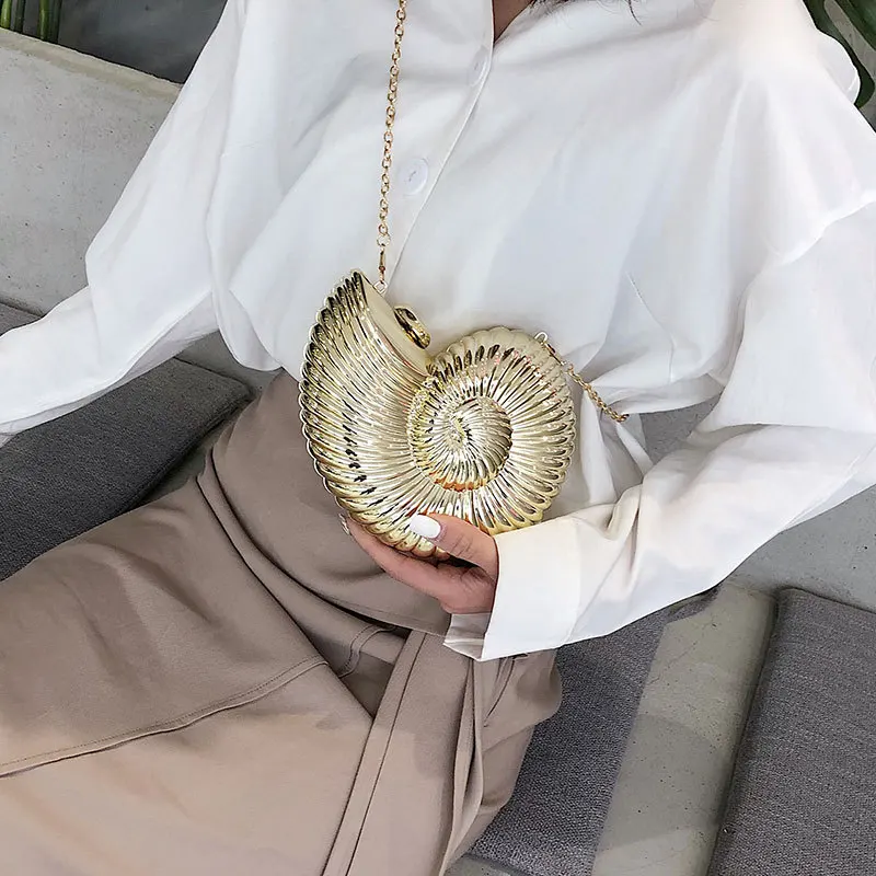 

Women Cute Shoulder Bag Conch Shape Chain Party Crossbody Bag Acrylic Shell Phone Bags Handbag Purse For Women, As show